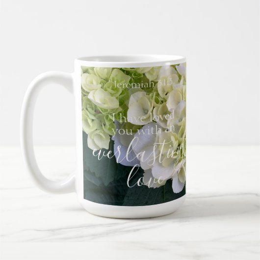 Jeremia 31:3 Bloemen Monogram Bijbel Verse Custom Koffiemok (Links)