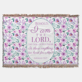 Jeremia 32:27 met paarse bloemen achtergrond deken