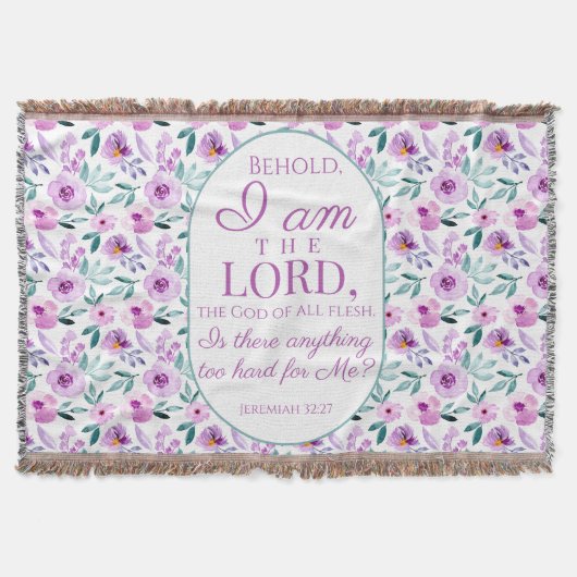 Jeremia 32:27 met paarse bloemen achtergrond deken (Voorkant)