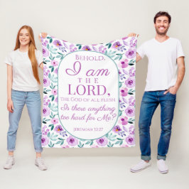 Jeremia 32:27 met paarse bloemen achtergrond fleece deken