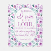 Jeremia 32:27 met paarse bloemen achtergrond fleece deken (Voorkant)