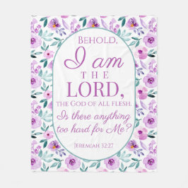 Jeremia 32:27 met paarse bloemen achtergrond fleece deken