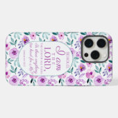 Jeremia 32:27 met paarse bloemen achtergrond iPhone hoesje (Achterkant horizontaal)