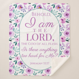 Jeremia 32:27 met paarse bloemen achtergrond sherpa deken