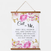 Jeremia 33:3 Roep Mij de Roze Bloemen Schrift Hangend Wandkleed (Voorkant)