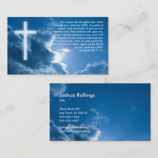Jeremiah 29; 11-14 | Christelijk blauw Visitekaartje (Voorkant / Achterkant)