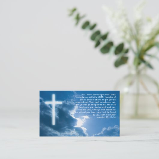 Jeremiah 29; 11-14 | Christelijk blauw Visitekaartje (Staand voorkant)