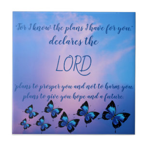 Jeremiah 29:11 Blue Butterflies Ceramic Tile Tegeltje