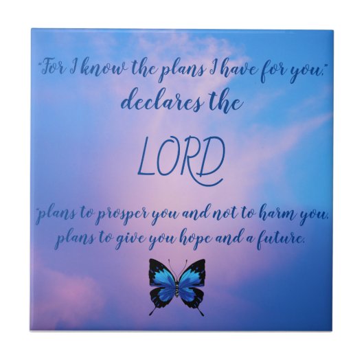 Jeremiah 29:11 Blue Butterfly Ceramic Tile Tegeltje (Voorkant)