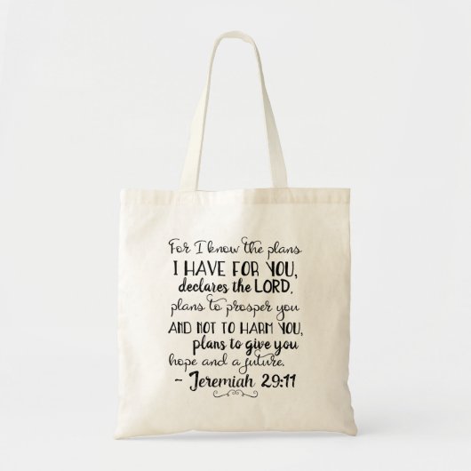 Jeremiah 29:11 Christelijke Bijbel Faith Canvas ta Tote Bag (Voorkant)