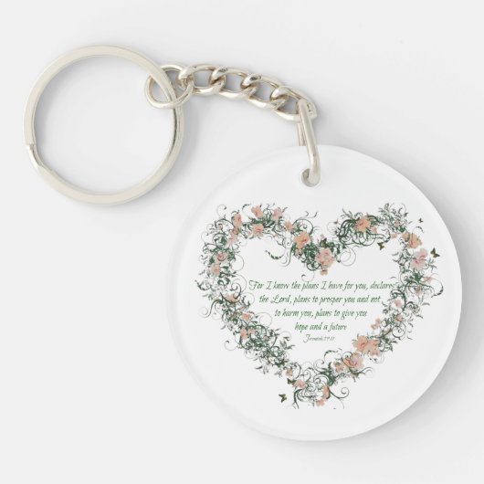 Jeremiah 29:11 Floral Heart Sleutelhanger (Voorkant)