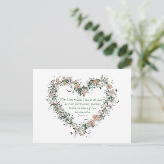 Jeremiah 29:11 Flower Heart Briefkaart (Staand voorkant)