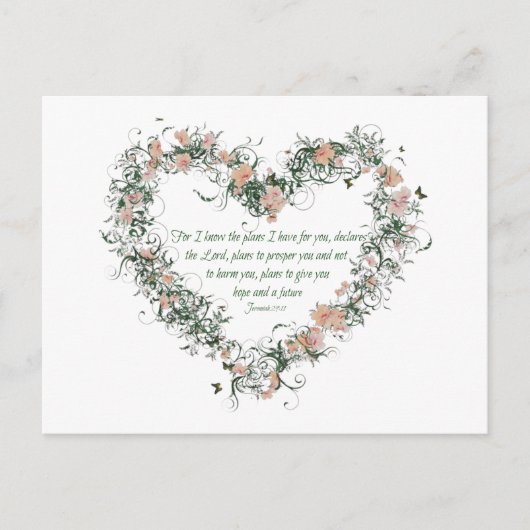 Jeremiah 29:11 Flower Heart Briefkaart (Voorkant)