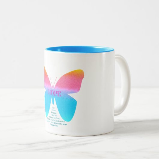 Jeremiah 29:11 Hope Butterfly Two-Tone Mok (Voorkant rechts)