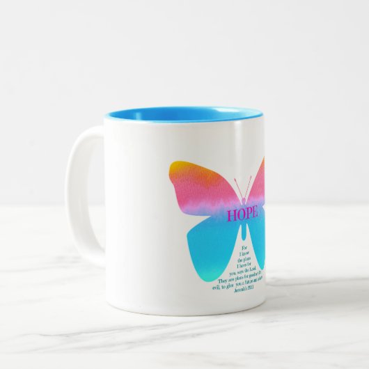 Jeremiah 29:11 Hope Butterfly Two-Tone Mok (Voorkant links)