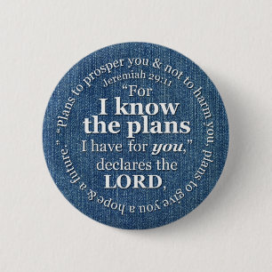 Jeremiah 29:11 Ik ken de plannen Bijbel Verse Deni Ronde Button 5,7 Cm