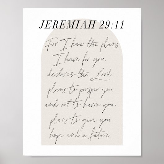 Jeremiah 29:11 Minimale Boho Beige Arch Script Poster (Voorkant)