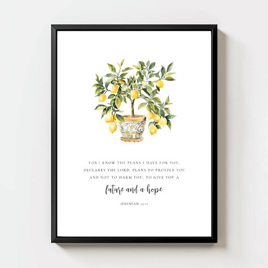 Jeremiah 29:11 Modern Watercolor Lemon Tree Poster