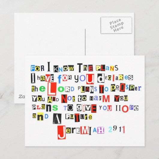 Jeremiah 29:11 Ransom Note Briefkaart (Voorkant / Achterkant)
