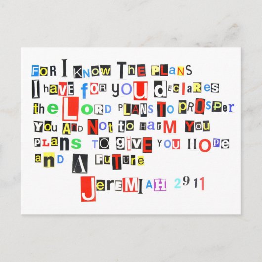 Jeremiah 29:11 Ransom Note Briefkaart (Voorkant)