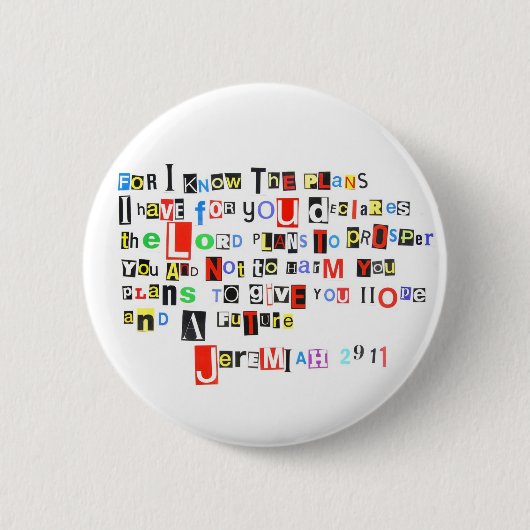 Jeremiah 29:11 Ransom Note Ronde Button 5,7 Cm (Voorkant)