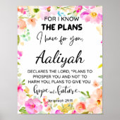 Jeremiah 29:11 Roze Bloemen Personaliseren Schrift Poster (Voorkant)