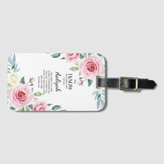 Jeremiah 29:11 Roze Rose Personaliseren Bagagelabel (Voorkant (horizontaal))
