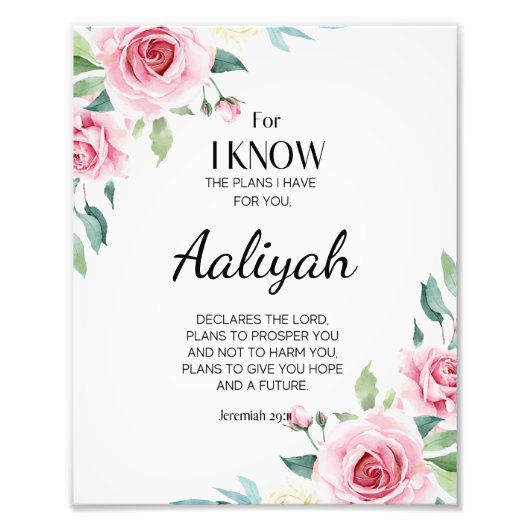 Jeremiah 29:11 Roze Rose Personaliseren Foto Afdruk (Voorkant)