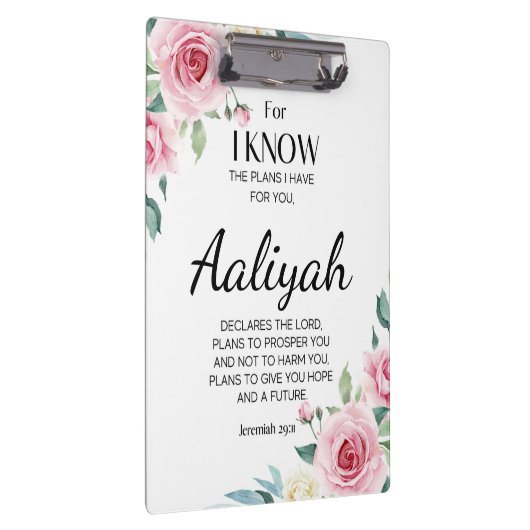 Jeremiah 29:11 Roze Rose Personaliseren Klembord (Rechts)