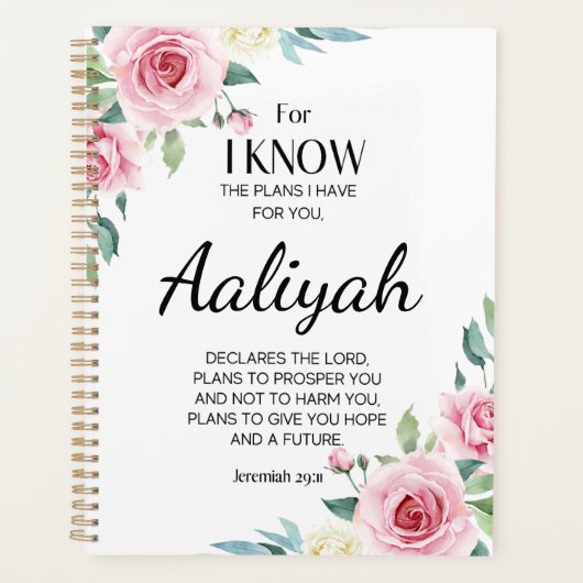 Jeremiah 29:11 Roze Rose Personaliseren Planner (Voorkant)