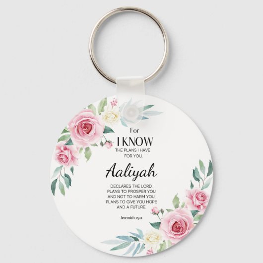Jeremiah 29:11 Roze Rose Personaliseren Sleutelhanger (Voorkant)