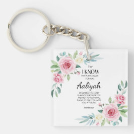 Jeremiah 29:11 Roze Rose Personaliseren Sleutelhanger