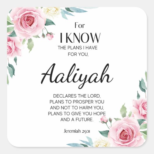 Jeremiah 29:11 Roze Rose Personaliseren Vierkante Sticker (Voorkant)