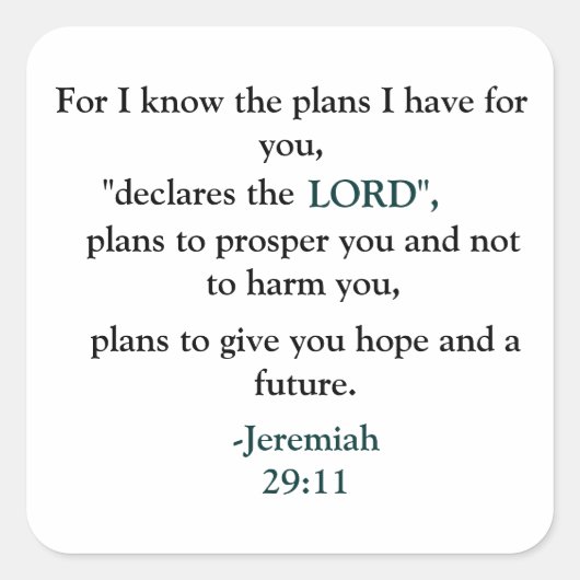 Jeremiah 29:11 vierkante sticker (Voorkant)