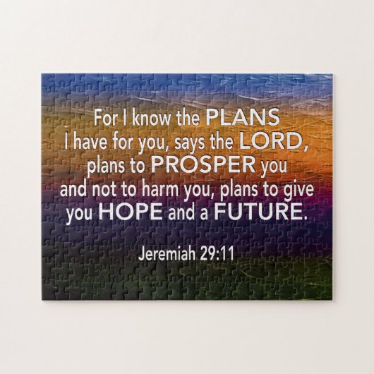 Jeremiah 29:11 VOOR IK DE Christelijke PLANNEN WEE Legpuzzel (Horizontaal)