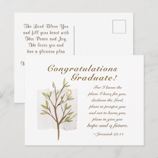 Jeremiah 29:11 Want ik ken de plannen Afstuderen Briefkaart (Voorkant / Achterkant)