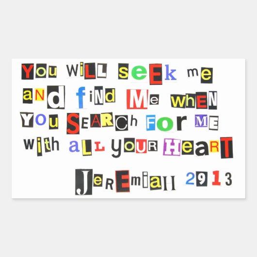 Jeremiah 29:13 rechthoekige sticker (Voorkant)