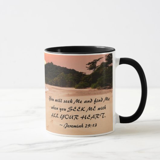 Jeremiah 29:13 Zoek me met Al Uw Heart Bijbel Mok (Rechts)