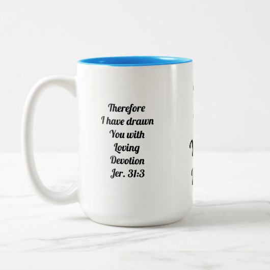 Jeremiah 31:3 God houdt van je! Mok met twee toona (Links)