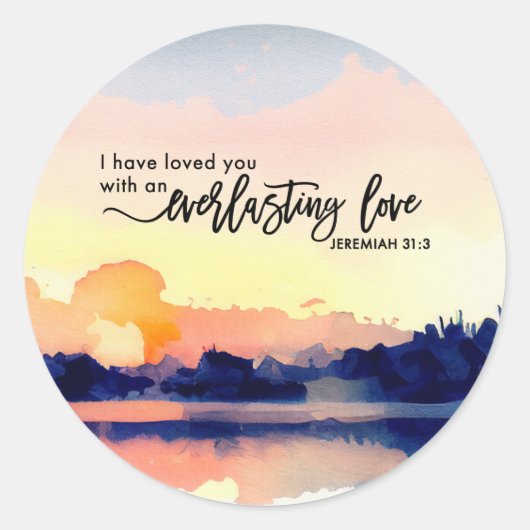 Jeremiah 31:3 Ik heb van je gehouden Bijbelse Vers Ronde Sticker (Voorkant)