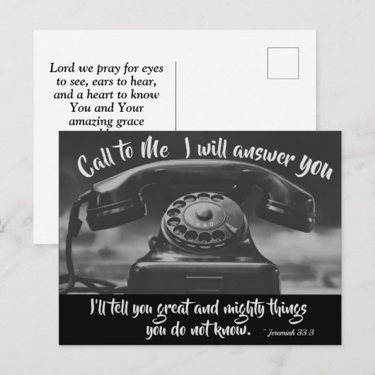 Jeremiah 33:3 Bel me ik zal je antwoorden, Bijbel Briefkaart (Voorkant / Achterkant)