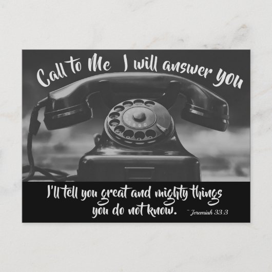 Jeremiah 33:3 Bel me ik zal je antwoorden, Bijbel Briefkaart (Voorkant)