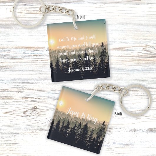 Jeremiah 33:3 Bijbelverse w/ Mountain Pine Trees Sleutelhanger