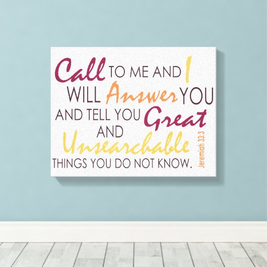 Jeremiah 33:3 canvas afdruk (Insitu (Houten vloer))