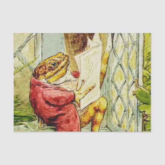 "Jeremy Fisher Leest het nieuws" van Beatrix Potte Tissuepapier (Voorkant)