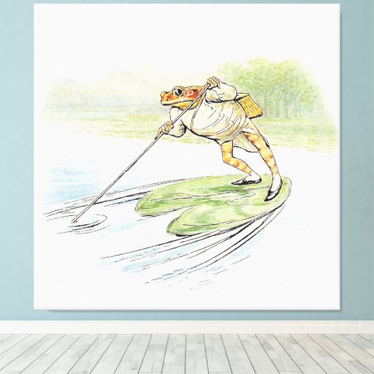 Jeremy Fisher Poles op een Lily Pad Canvas Afdruk (Insitu (Houten vloer))