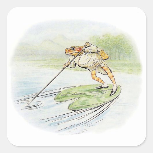 Jeremy Fisher Poles op een Lily Pad Vierkante Sticker (Voorkant)