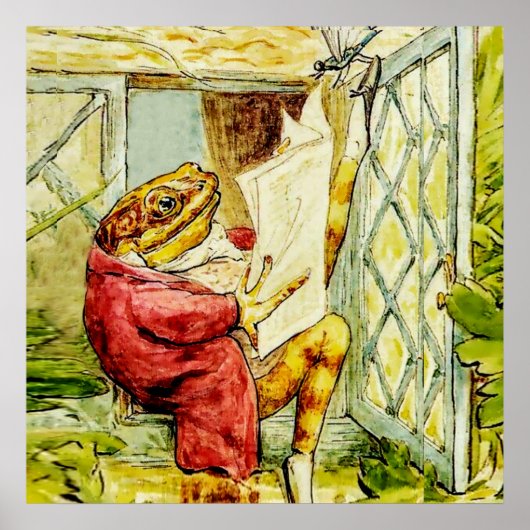 “Jeremy Fisher Reads the News” by Beatrix Potter Poster (Voorkant)