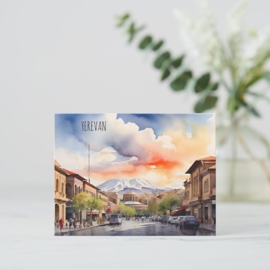Jerevan waterverf kunst briefkaart (Staand voorkant)