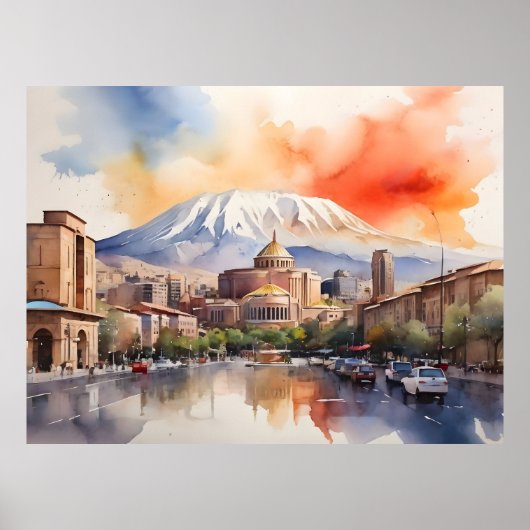 Jerevan waterverf kunst poster (Voorkant)
